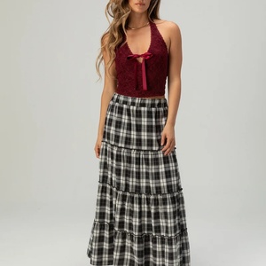 กระโปรงแม็กซี่ลายสก็อตแบบใหม่ ดีไซน์พิเศษสำหรับฤดูร้อน แต่งระบาย สำหรับผู้หญิง ขายส่ง - Product Image 4