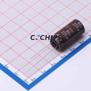 Condensateur électrolytique en aluminium à montage traversant EGXE800ELL221MK25S-CAR, montage traversant, D12.5xL25mm 220uF 20% 80V 620mA-120Hz - Product Image 1