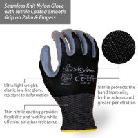 SKYEE suave nitrilo recubierto 13 calibre negro tela de nailon antideslizante a prueba de aceite trabajo de construcción guantes de seguridad para trabajos de jardinería