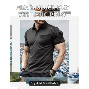 Polo Deportivo para Hombre, Manga Corta, Tejido Sólido, Fitness, Táctico, Gimnasio, Transpirable, Casual, Golf, Proveedor Mayorista, Logotipo Personalizado - Product Image 2