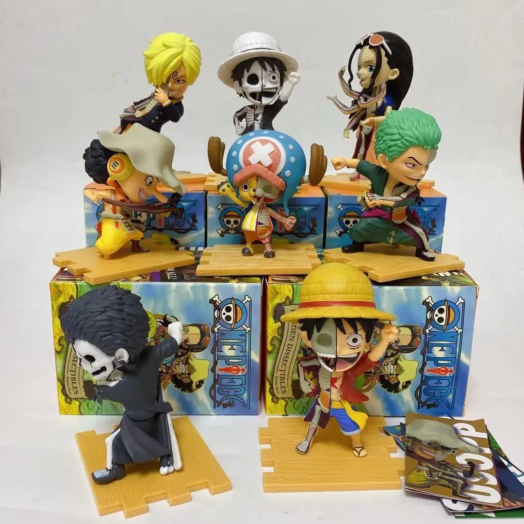 8pcs/set One Pieced Anime Figure Luffy Zoro Usopp Robin Half Anatomy Manga Statue Pvc Action Figurine Blind Box Model Toys