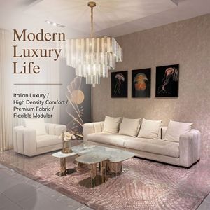 Juego de Muebles de Sala de Estar, Diseño Italiano Moderno, Tapizado en Terciopelo, con Mechones y Costuras Acanaladas, para Villa, Hotel o Apartamento, Sofá de Lujo - Product Image 1