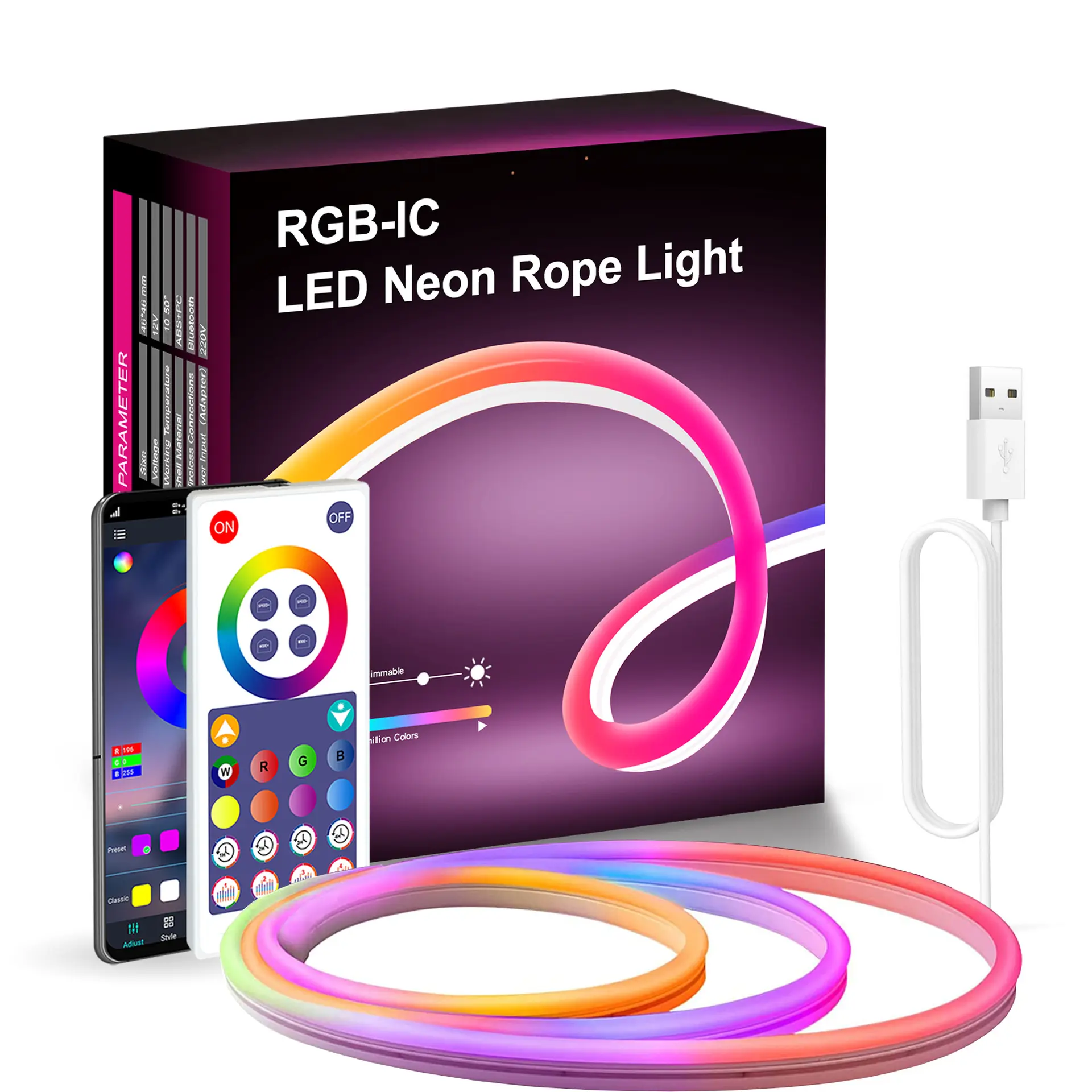 DIY LED Neon Light RGBIC 3m Usb LED Strip Lights Music Sync Tuya Smart App 16 Million Color Dimmable Chasing Strip Tape TV Back