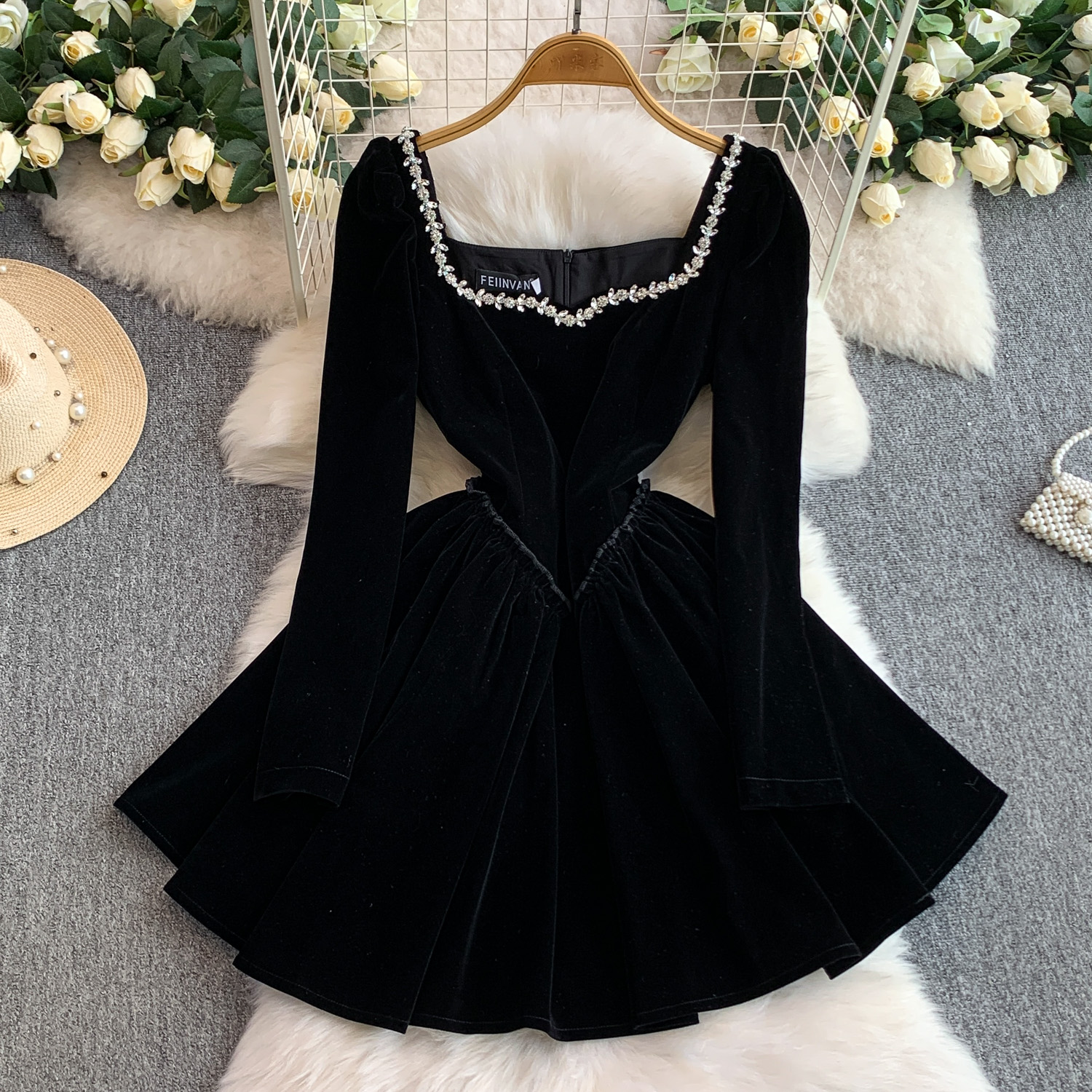 princess polly baby blue dress Womens Black Velvet Dresses