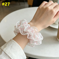 Chouchous en mousseline florale pour femmes, imprimés vintage, en organza transparent, accessoire élastique pour cheveux
