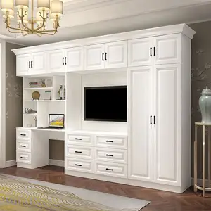 Armoire moderne à porte coulissante, armoire en tissu blanc, meubles de chambre à coucher, armoires en bois de taille personnalisée pour la maison