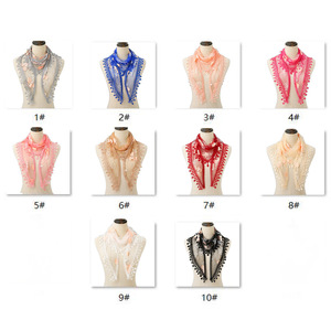 Offre Spéciale couleur unie fleur imprimé triangulaire écharpe <span class=keywords><strong>Voile</strong></span> avec glands châle Foulard étole dames <span class=keywords><strong>Bonnet</strong></span> mantille <span class=keywords><strong>voile</strong></span> - Product Image 2