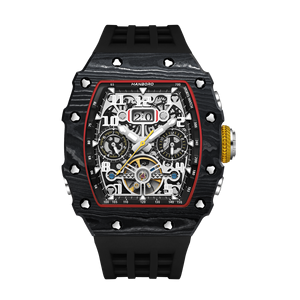 HANBORO Orologio <span class=keywords><strong>da</strong></span> Polso Scheletrato di Lusso in Fibra di Carbonio con Cronografo Impermeabile Sportivo per Uomo Perfetto per le Corse - Product Image 2