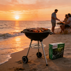 Barbecue au charbon de bois réglable de 17 pouces, chariot en acier portable, accessoire de cuisine émaillé, cuisson au bois, comprend des copeaux de bois, modèle - Product Image 4