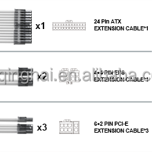 18AWG 30cm Sleeved Power Supply <strong>Extension</strong> <strong>Cable</strong> Kit 24pin ATX 2x 4+4pin EPS 3x 6+2pin PCI-E PSU ATX PCIe - Product Image 4