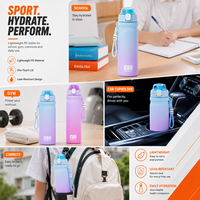 Bouteille d'eau PC en gros 600ml 750ml, gourde sportive ombrée avec bouton poussoir, couvercle anti-poussière et sangle de transport pour cadeaux scolaires et événements