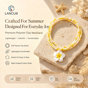 Conjunto de Collar y Pendientes de Flores de <span class=keywords><strong>Plumeria</strong></span> con Cuentas de Arcilla Polimérica Estilo Boho para Mujer, Regalo para Vacaciones de Verano en la Playa - Product Image 1