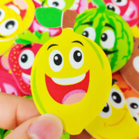 Autocollants en mousse EVA, banane, fraise, tomate, poivron, pomme de terre, citron, pastèque, impression colorée, motifs de visages souriants, 22 pièces
