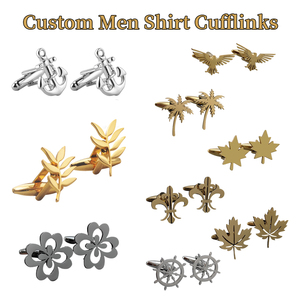 Gemelos de metal huecos con diseño recortado para hombre, en oro y plata, para camisa francesa, de lujo, para caballero, con logotipo personalizado - Product Image 5