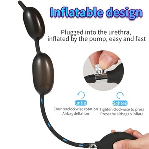 Dilatador uretral inflable de doble bola, dispositivo de masturbación de silicona negra para hombres - Product Image 3