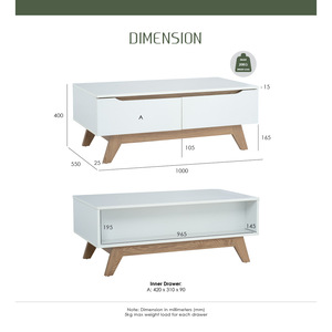 Mid-Century Modern White Oak Colour MANDO Coffee Table Scandinavian Style Rectangular Center Table Modern Apartment Living Room - Product Image 6