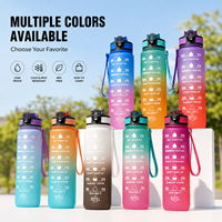 Bouteille d'eau avec marqueur de temps 32oz/1000ml sans BPA en Tritan, motivante avec paille, logo personnalisé pour la gym, le sport, le fitness et les activités de plein air