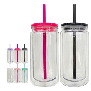 Gobelet isotherme à double paroi en plastique écologique de 12 oz/16 oz, type canette de soda ou de bière, avec trou pré-percé, idéal pour les cadeaux d'affaires - Product Image 1