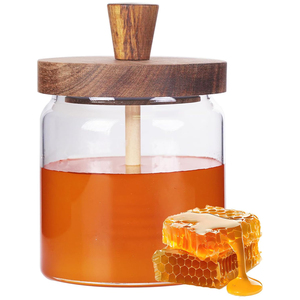 Premium Eco-Friendly High Borosilicate Glass Honey Jar Wooden Stirrer Multifunction Design Transparent <b>Kitchen</b> <b>Storage</b> <b>Container</b> - Product Image 4