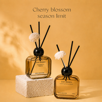 Diffuseur de parfum d'ambiance à bâtonnets en fibre florale, avec bouchon rond en verre carré coloré, longue durée, pour la décoration intérieure