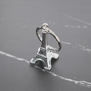 Keluaran baru gantungan kunci Menara Eiffel gantungan kunci Promosi lapisan perunggu perak logam untuk hadiah gantungan kunci