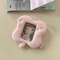 Porte-cartes photo en peluche trèfle à quatre feuilles rose mignon, porte-carte de bus, bande de protection pour carte d'identité, affichage de photos Kpop, pendentif pour sac d'école