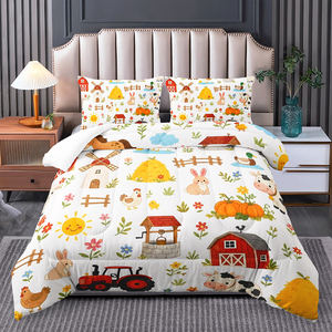 Ensemble <span class=keywords><strong>de</strong></span> couette pour enfants avec motif <span class=keywords><strong>de</strong></span> tracteur agricole, couette simple avec taie d'oreiller - Product Image 2
