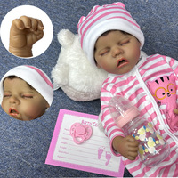 18 Zoll Dunkelhäutige Reborn-Babypuppe mit offenem Mund, eingewurzeltem Haar, geschlossenen Augen, weichem Vinyl, waschbar, Geschenk für Kinder
