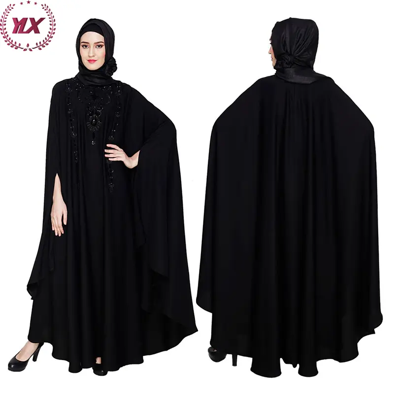 Moda Color sólido ajuste suelto uso diario Abaya mujeres musulmán Casual largo modesto vestidos elegante Floral apliques negro Kaftan