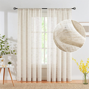 Cortinas Semitransparentes de Lino, Cortinas Rústicas de Estilo Campestre, Cortinas Opacas <span class=keywords><strong>para</strong></span> Cocina, Comedor, Dormitorio, Sala de Estar - Product Image 1