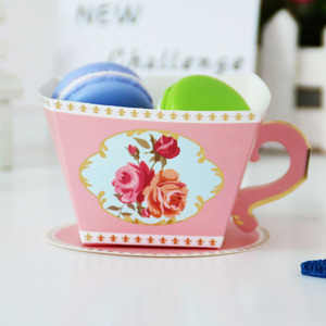 Diseño único de la taza de té en forma de caramelo Muffin Macaron caja de embalaje de la decoración del Partido de cajas para regalo de Bob con cinta - Product Image 2