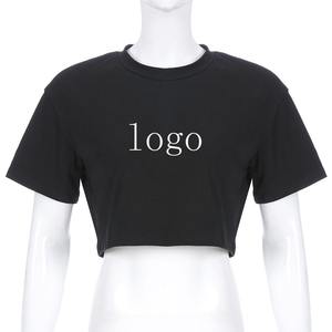 Nero Bianco O-Collo Manica Corta Crop Top <span class=keywords><strong>Donna</strong></span> Logo Personalizzato di Stampa Delle Signore Della MAGLIETTA Delle Donne Breve T-Shirt Casual - Product Image 2