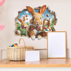 Autocollants muraux 3D créatifs en forme de lapin briseur de mur, autocollants muraux en vinyle PVC, œufs de Pâques, dessins animés pour chambre d'enfant - Product Image 4