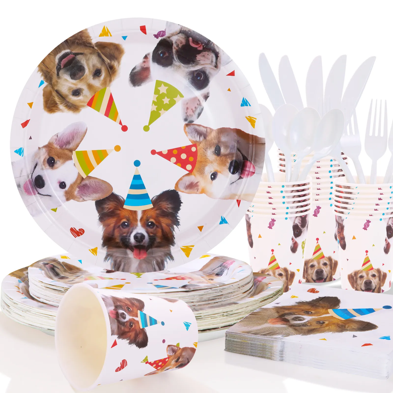 Party Supplies Decorations Dog Birthday Party Theme Plate Napkins Cups Disposable Party Supplies Paper Plate Kits