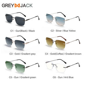 Greyjack Lunettes de soleil sans monture pour hommes, carrées en métal, verres PC UV400, noires G061 - Product Image 4