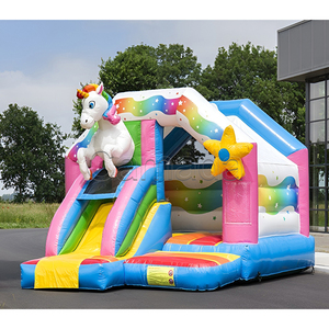 Castello Gonfiabile per Bambini da Esterno, Trampolino Arcobaleno con Scivolo, Combo Gonfiabile a Forma di Unicorno, Città del Divertimento - Product Image 3