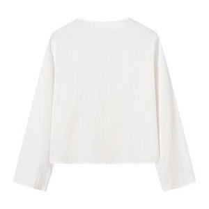 <span class=keywords><strong>Blusa</strong></span> de Moda Casual de Color Sólido con Cuello en V y Cordones Delanteros de <span class=keywords><strong>Manga</strong></span> <span class=keywords><strong>Larga</strong></span> para Mujer - Product Image 4