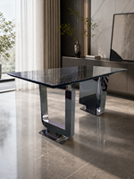 Table à manger en marbre noir de fabrication artisanale, table en pierre naturelle polie, mobilier moderne sur mesure pour villa, appartement, hôtel et salle à manger
