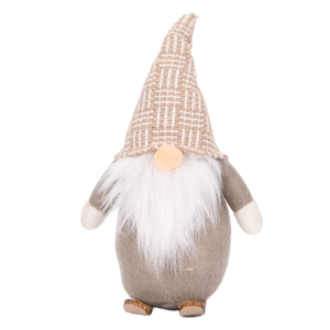 Woven Basket Weave Hat Christmas Gnome Plush Neutral Tomte Doll with Wood <b>Log</b> Feet for Rustic Home <b>Decor</b> Wholesale - Product Image 1