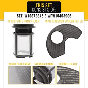 Filtro de bomba para lavavajillas W10872845 WPW10463906, juego de 2 piezas, compatible con Whirlpool Kenmore Amana Maytag KitchenAid - Product Image 3