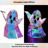 Décoration de fenêtre d'Halloween 3D holographique, fantôme lumineux à LED, alimenté par USB, 8 modes dynamiques, ornement lumineux prismatique effrayant, hanté