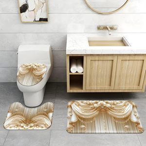 Juego de Cortinas de <span class=keywords><strong>Ducha</strong></span> Modernas de Poliéster Impermeable de Lujo, 72x72 Pulgadas, Diseño Floral Elegante, Incluye Alfombra de Baño en Forma de U y Tapete para Inodoro - Product Image 6