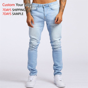 Jeans de Mezclilla Elásticos Transpirables de Cintura Media de Alta Calidad con Agujeros, Ajustados, Elásticos, Personalizados, Casuales, Rectos, Ajustados, para Hombre - Product Image 1