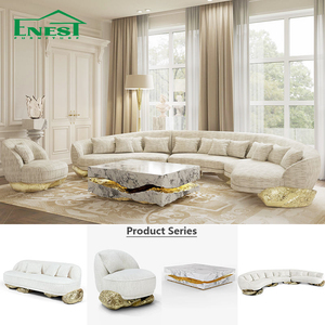 Sofá Seccional Curvo Grande de Lujo, Sofá de Tela en Forma de C de Diseño Moderno con Base de Latón Dorado, Muebles Artísticos para Grand Villa - Product Image 3