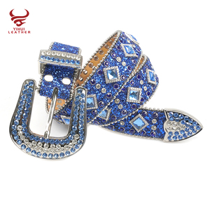 Fashion Designer BB Belts Bling Bling Diamond Cintura Top Seller Western <strong>Rockstar</strong> Blue Rhinestones Belt for Man - Product Image 2