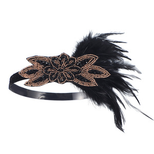 Gatsby Feather <b>Headband</b> Women Vintage <b>Beaded</b> Hair Band Roaring 20s Costume Headpiece For Halloween Masquerade Theme Party - Product Image 4