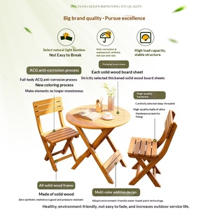 Conjunto de <span class=keywords><strong>Mesa</strong></span> y Sillas Plegables de Madera Maciza de Tres Piezas para Balcón/Patio/<span class=keywords><strong>Terraza</strong></span> - Product Image 2
