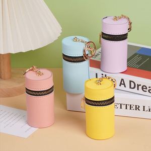 New Fashion Cylindrical Lipstick <b>Holder</b> Stylish Minimalist Change <b>Wallet</b> <b>Holder</b> Portable Pu Leather Lipstick Pouch for Women - Product Image 4