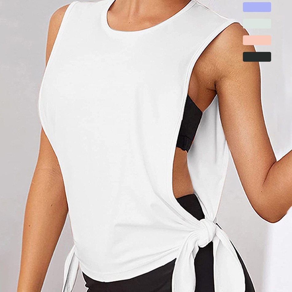 Wholesale Fitness Yoga Vest Women Quick-drying Clothes Sportswear Side Hollow Out Bow Sleeveless Shirt Loose Blouse Tank Tops