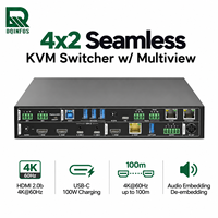 Commutateur KVM multivue DQINFOS 4K60Hz 18G HDBT 4x2 avec USB-C 100W et charge externe HDCP 2.2 pour station de travail à distance